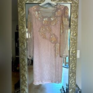 Vintage silk beaded sequin dress pink peach color size 4
